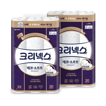 크리넥스 데코&소프트 3겹 화장지 40m x 30롤 x 2